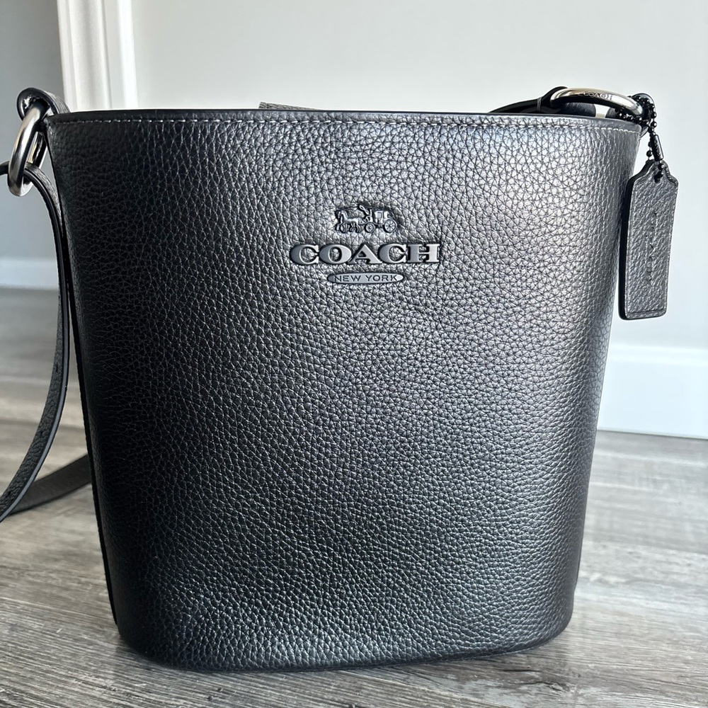 Coach All-Black Pebbled Leather Bucket Crossbody Bag. Brand new without tags.